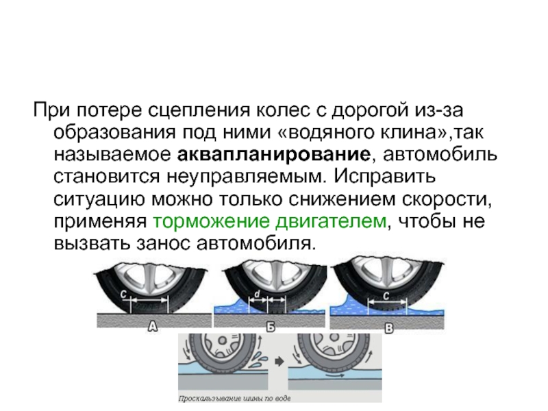 При возникновении аквапланирования чтобы не потерять управление водитель должен