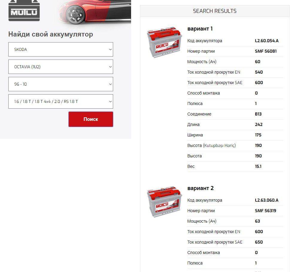 Подбор аккумулятора по марке автомобиля, онлайн сервис, критерии выбора