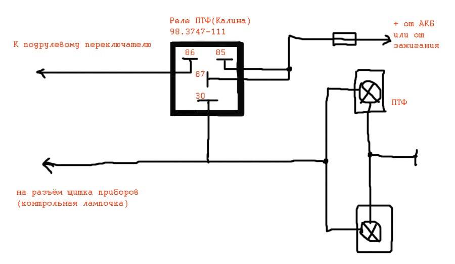 Как подключить туманки через реле схема