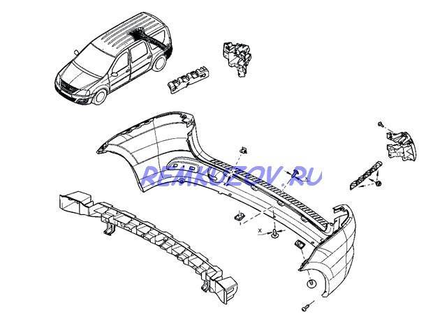 Передний бампер ларгус схема - 97 фото
